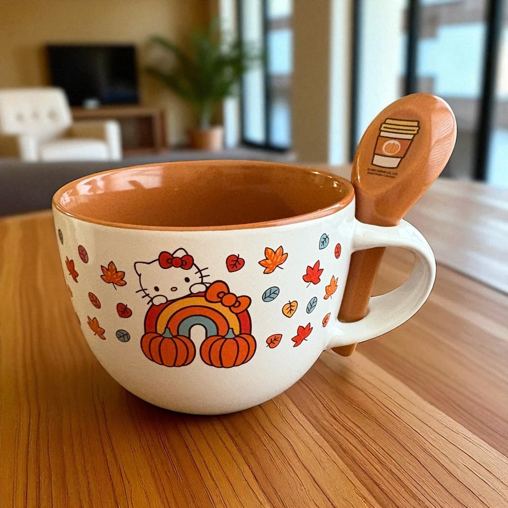 Sanrio Hello Kitty Autumn Mug with Spoon - Orange and White